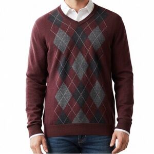 Apt. 9 Men's V-Neck Argyle Sweater Maroon Charcoal Pullover Burgundy gray M NWOT